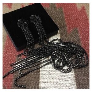 SOULMEET Black Rhinestone Long Earrings in Box
